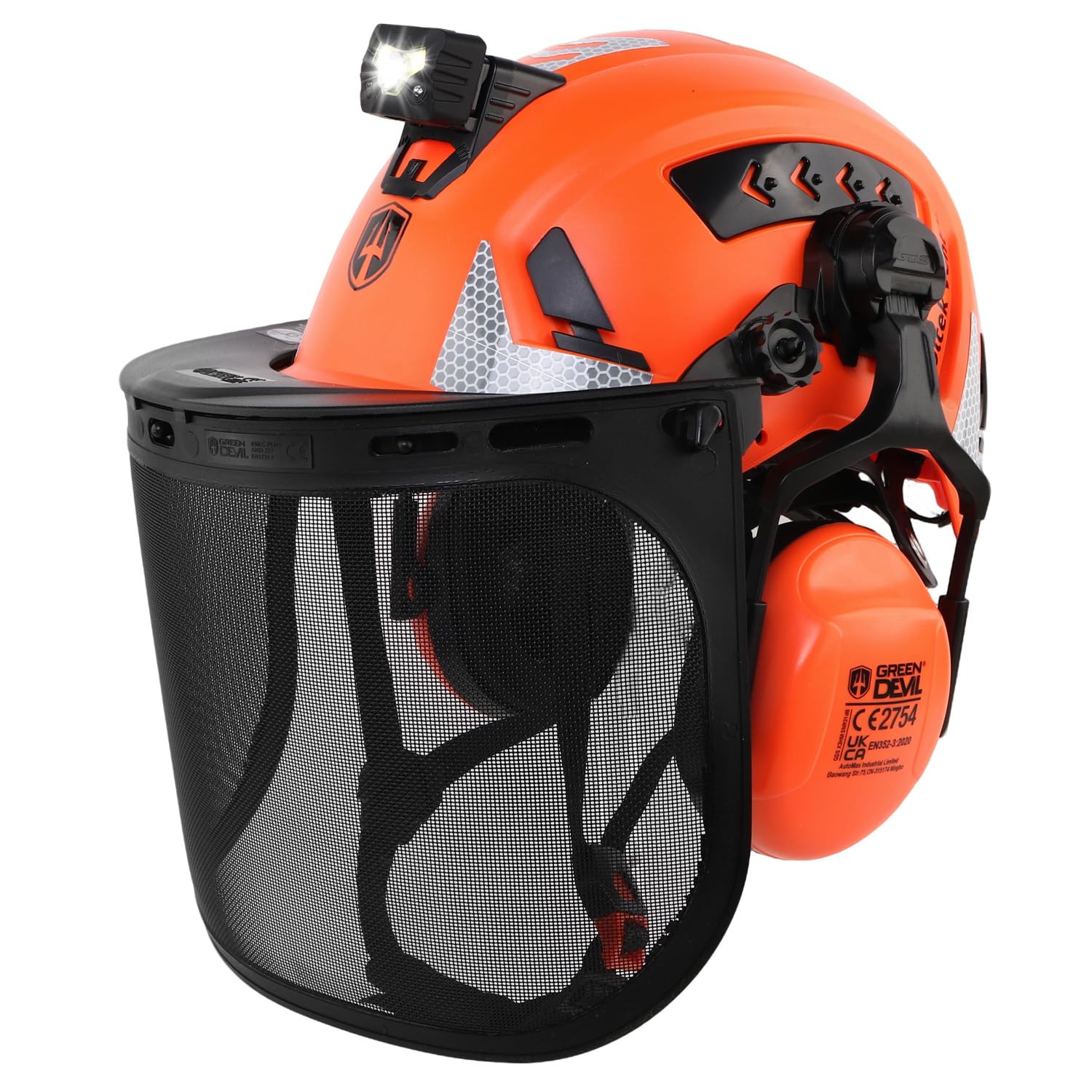 GREEN DEVIL VOLTEK Forest AIR Profi-Set - Forst- & Höhenarbeits-Schutzhelm EN12492 Zertifiziert, 5-in-1 System mit Metallnetzvisier & SNR 31dB Gehörschutz + Helmleuchte Profi-Set