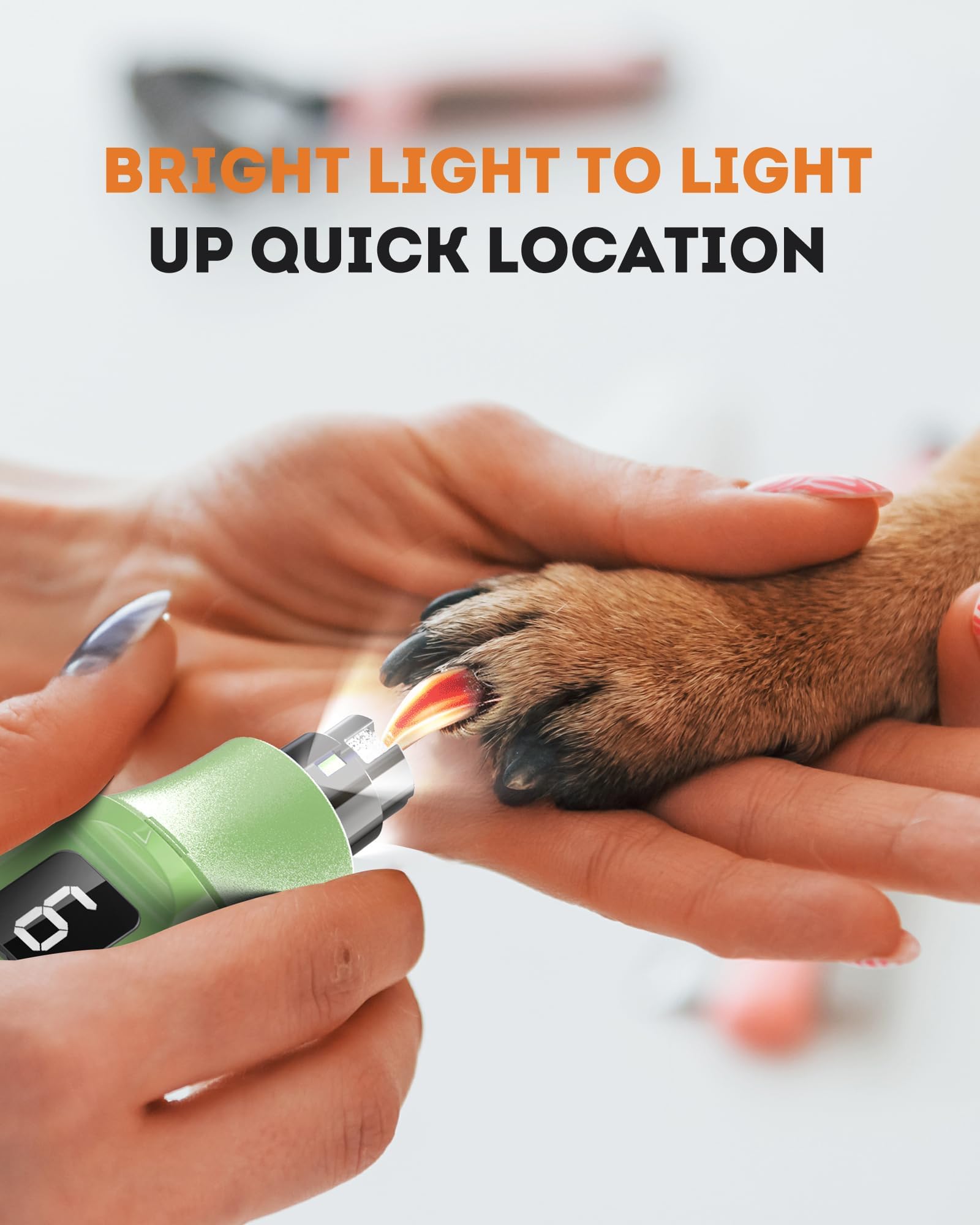 YABIFE Molinillo de uñas para perros de 7 velocidades con luz LED, cortador de uñas eléctrico ultra silencioso para perros y gatos grandes, herramienta de aseo profesional con colector de polvo