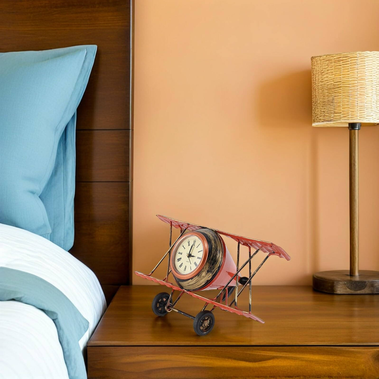 HOMSFOU Reloj De La Sala Reloj De Mesa Biplano Reloj De Mesa De Noche Relojes De Pared De Aviones Mini Reloj De Mesa Modelo De Reloj De Avión Despertador De Avion Manto De Chimenea Metal