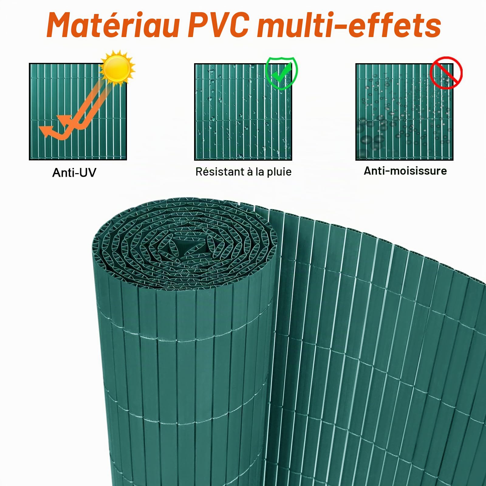 FIVMEN Canisse en PVC Brise Vue 180 x 300 cm Clôtures avec Serre-Câbles Protection Contre le Vent Imperméable Sans Perçage pour Jardin, Terrasse - Vert