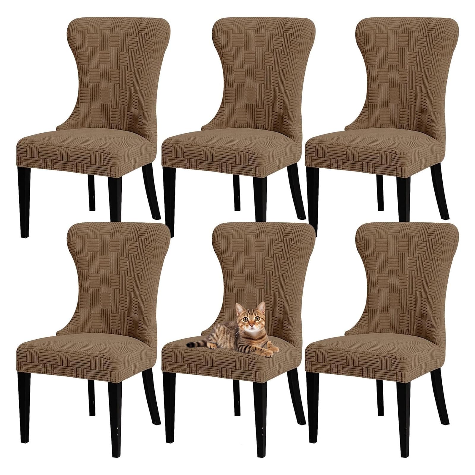GUYIRT Wingback Side Chair Slipcover Accent Chair Cover Machine Washable Chair Slipcovers with Arms for Dining Room Banquet Decor (camel,set of 6)