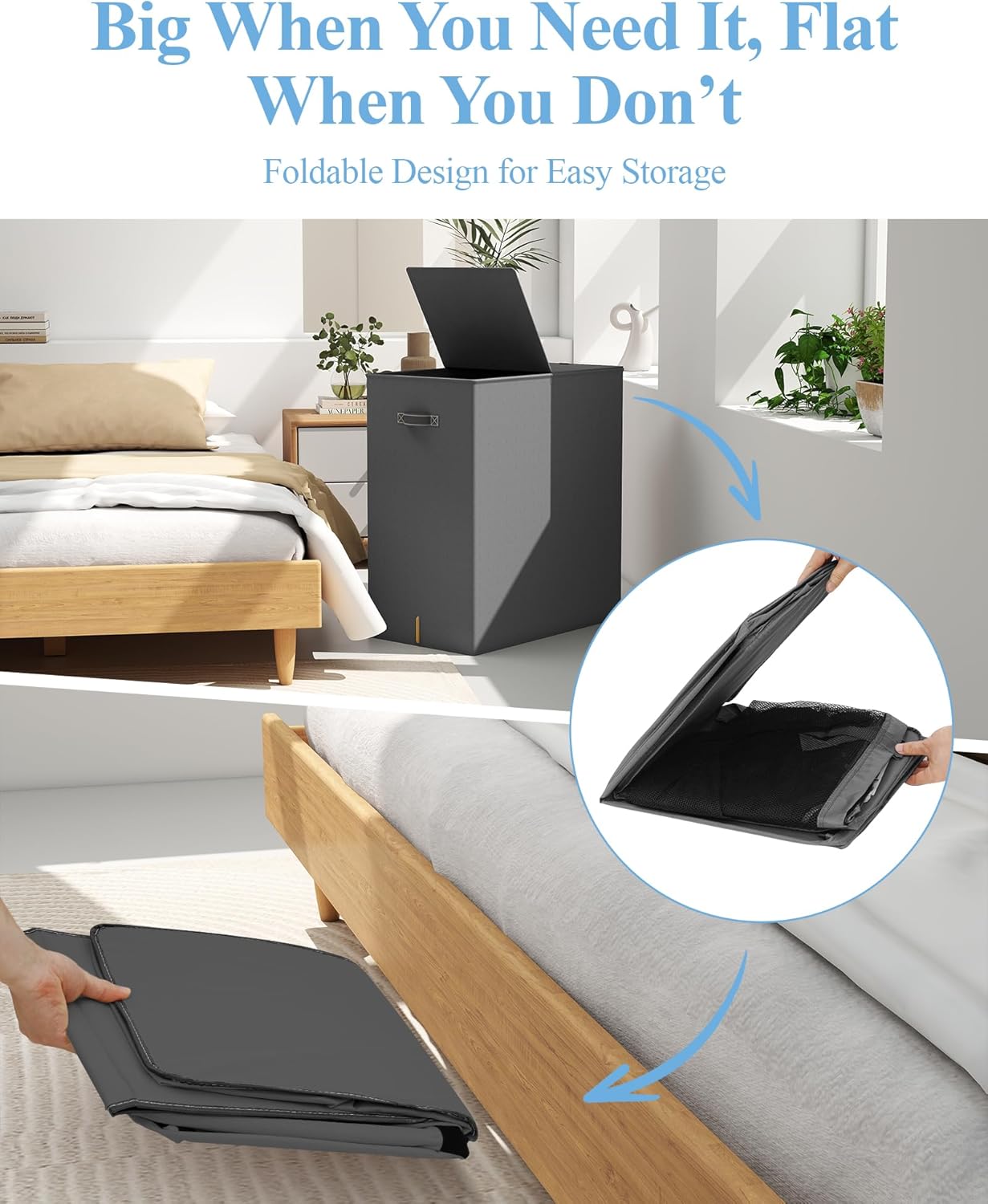 YECAYE 150L Extra Large Laundry Hamper with Lid – Foldable Double Laundry Hamper with Removable Liner – 2 Section Clothes Basket, Dirty Clothes Basket for Bedroom, Bathroom, Laundry Room,Grey