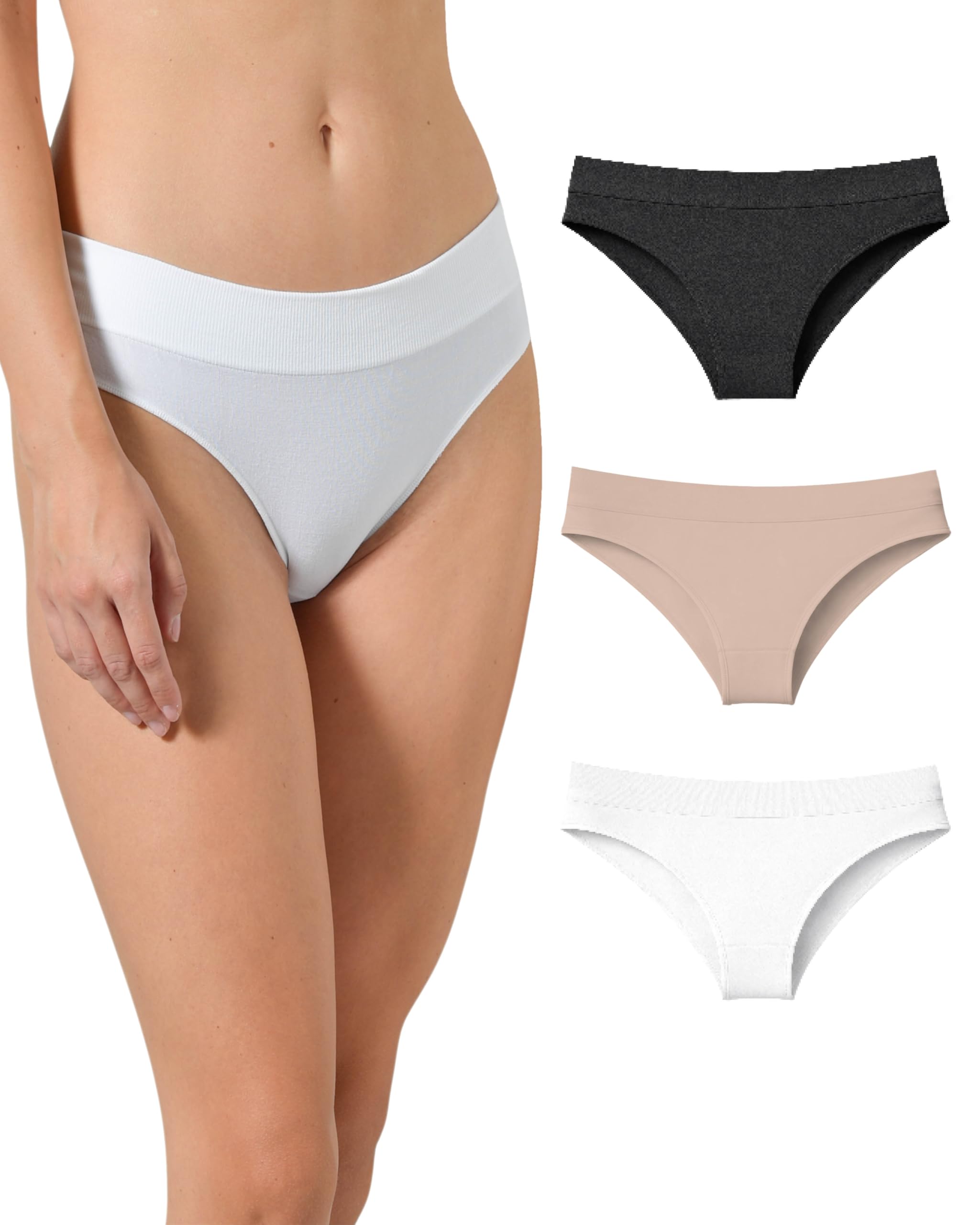 Risalti Women's Bamboo Underpants, 3Pcs - Seamless Cheeky Underwear, Italian Made, S-M, Breathable, Quick Dry