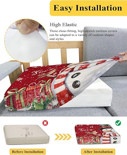 Miniatura 5 de Wowouhiya Fundas de cojín para sofá de Navidad, funda elástica para sofá con parte inferior elástica, fundas de sofá con diseño de muñeco de nieve