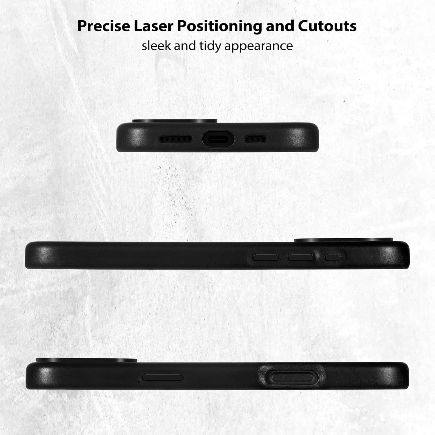 Belemay Compatible with iPhone 16 Pro Leather Case, Compatible with MagSafe, Premium Full-Grain Vegetable-Tanned Smooth Leather, Metal Buttons & Camera Bump Frame, Classy Luxury Cover (6.3") Black - Image 3