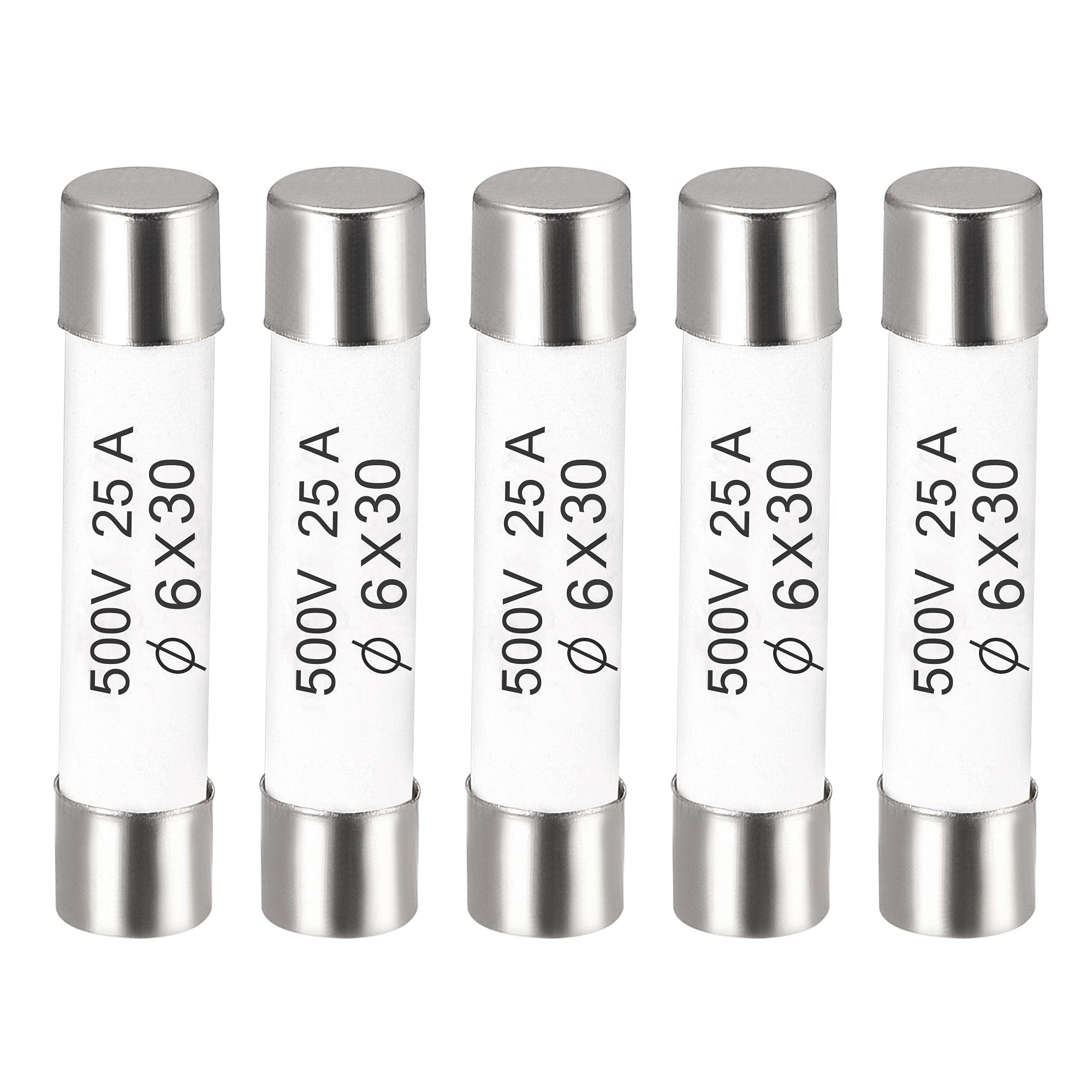 uxcell 25A 500V 6x30mm Ceramic Cartridge Fuses Fast Replacement Ceramic Fuses for Amplifier Energy Saving Lamp Ballast 5 Pack-image-7
