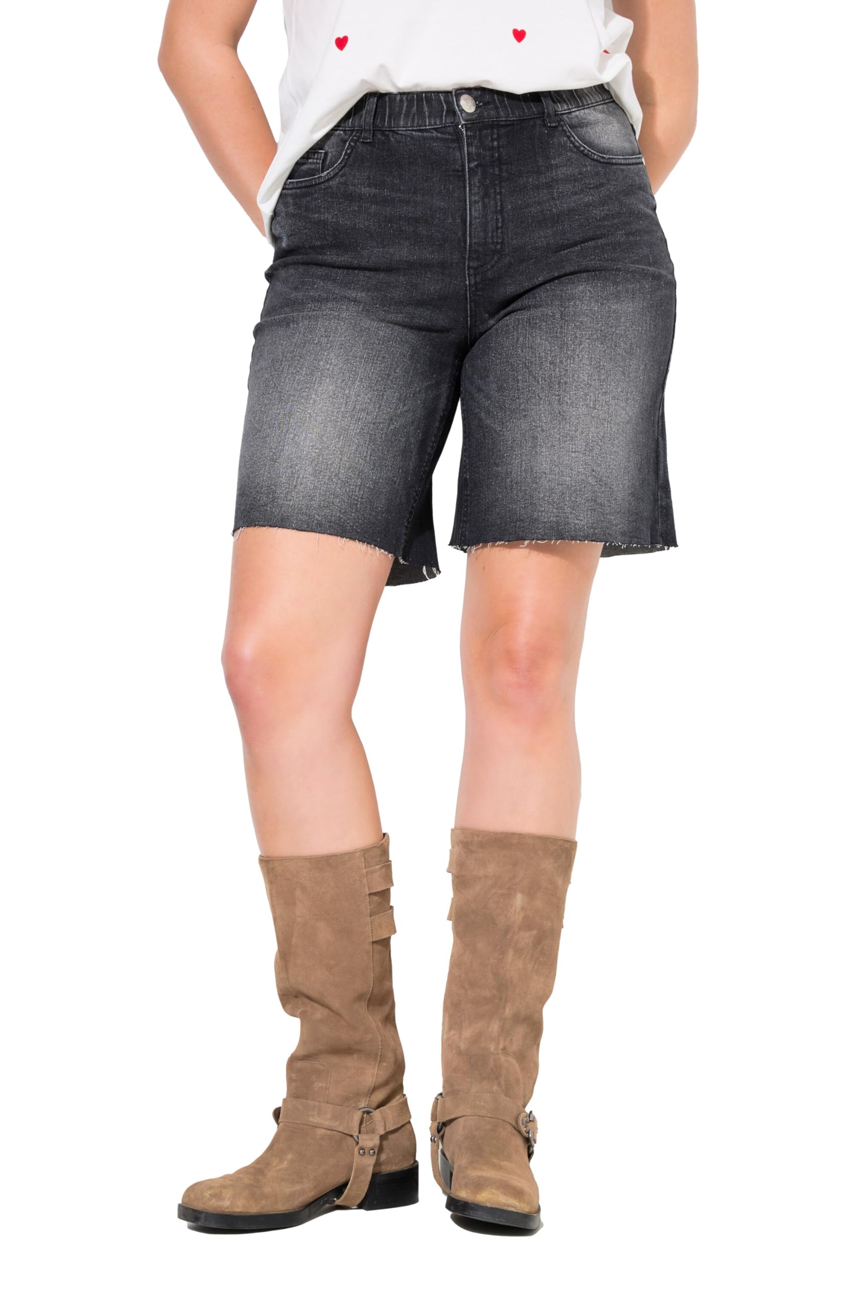 Studio Untold Damen große Größen Übergrößen Plus Size Jeans-Bermuda, Wide Legs, Fransensaum 839273