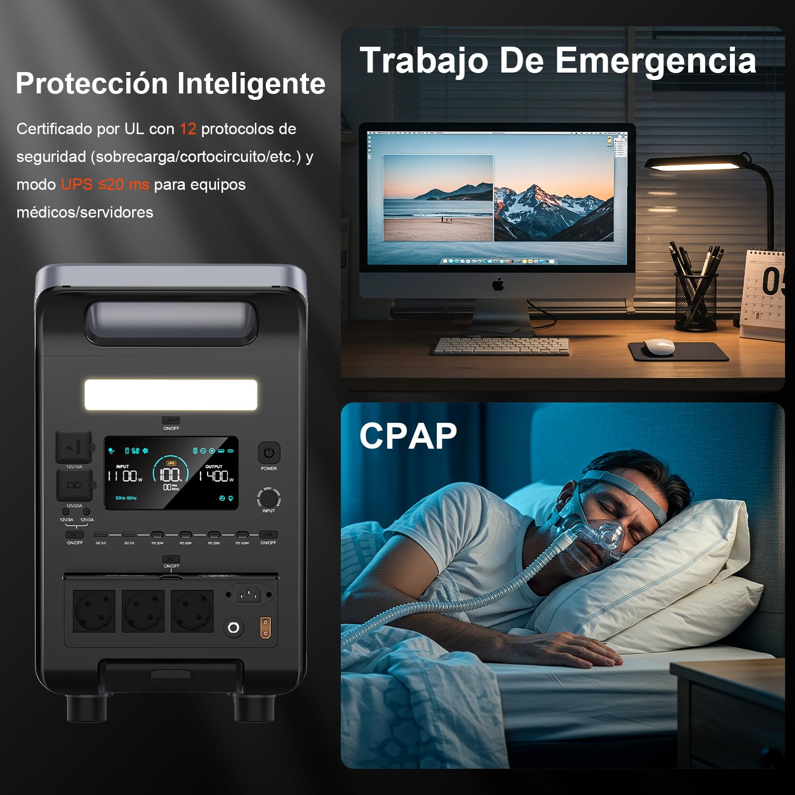 SolarPlay Q3600 Central eléctrica portátil 3600 W,Estación de energía solar 3840 Wh LiFePO4 Carga rápida 2.5h, Entrada solar 2000 W(max),UPS,Generador eléctrico portátil para hogar, (Q3600)