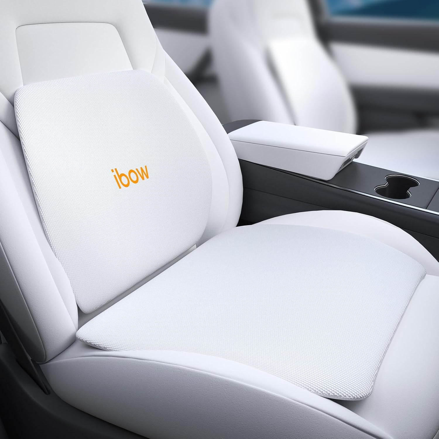 Seat Cushion and Lumbar Support Pillow for Tesla Model Y 3 S X Hollow-Out Breathable Mesh Seat Pad and Lower Back Strong Support Hip Lumbar Pain Relief for Driving Car Office Home Use, White