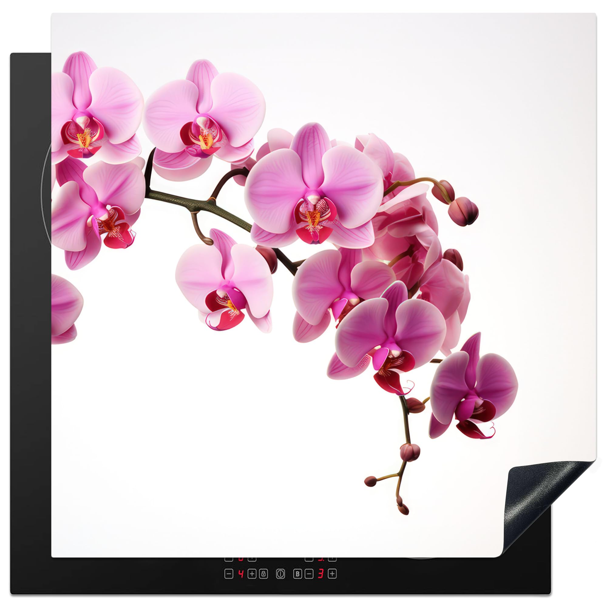 KitchenYeah© Induction Hob Cover Protector Mat 30.7"x30.7" / 78x78 cm Kitchen Universal Ceramic Covers for Electric Cookers Vinyl Flowers - Pink - Branch - White