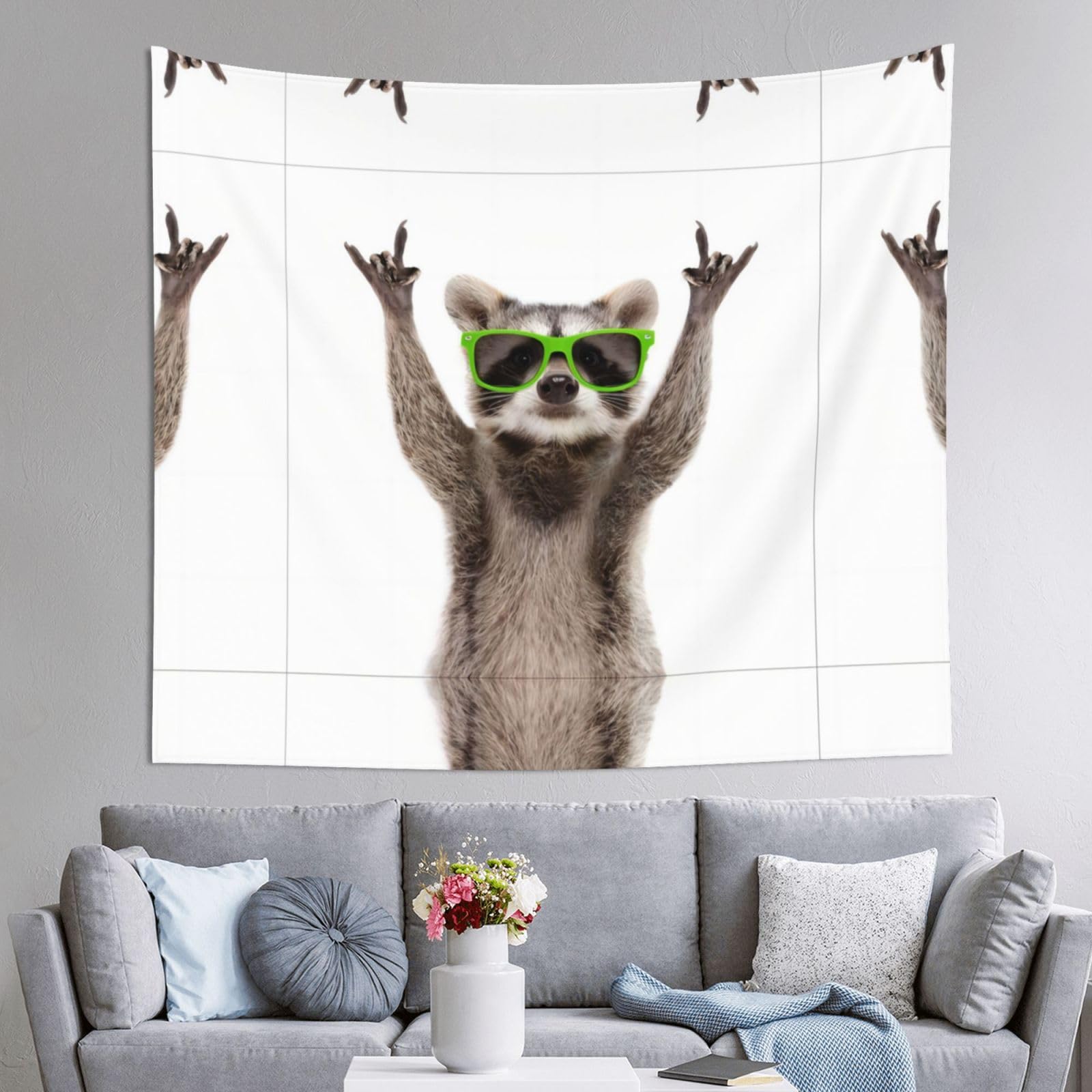 HLSBSSL 60x51in Funny Raccoon Green Sunglasses Printed Tapestry Tablecloth for Dormitory and Picnic Rooms - Multifunctional Fabric Hanging