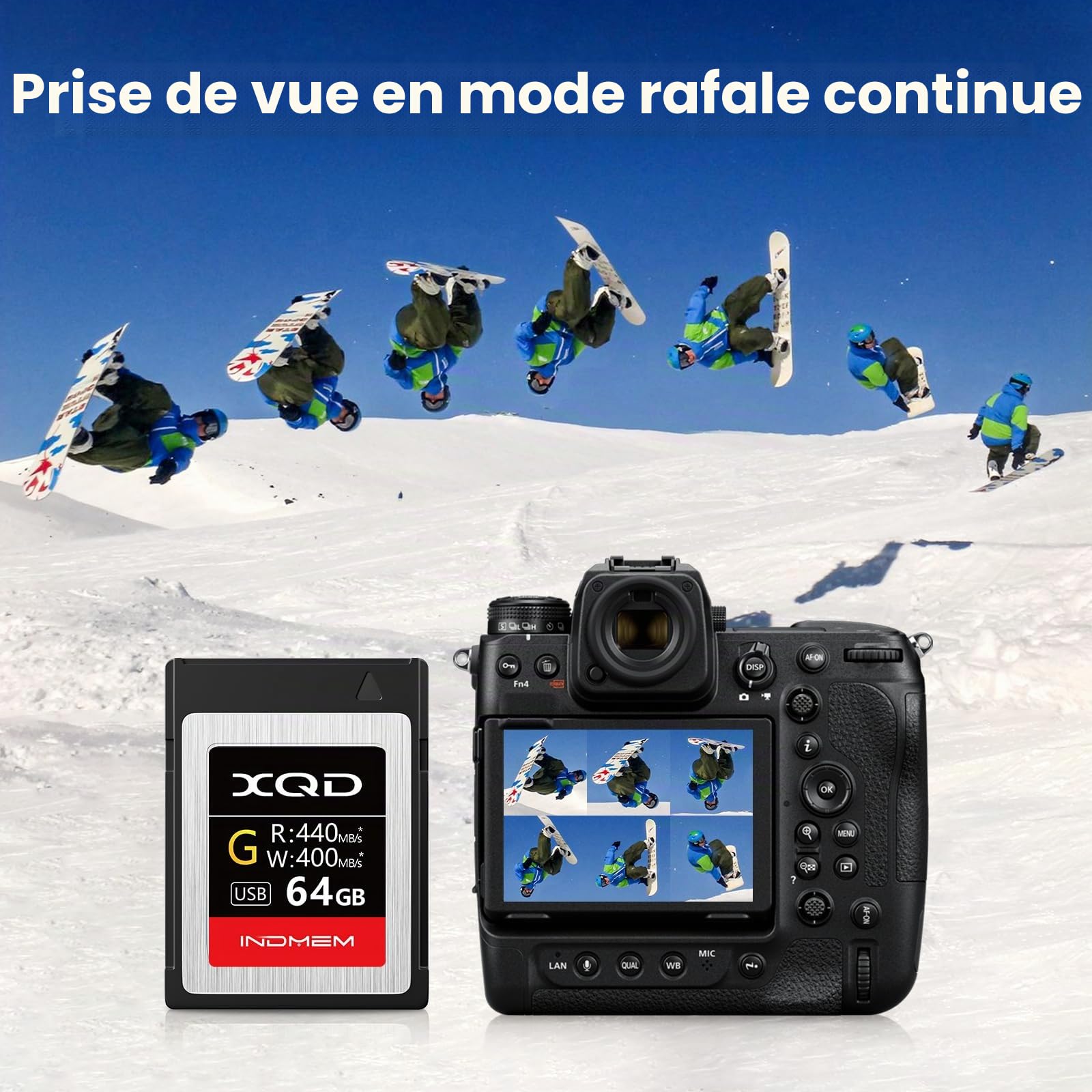 INDMEM Carte mémoire XQD 64 Go MLC XQD 5X High Speed G Series (lecture 440 Mo/s et écriture 400 Mo/s)