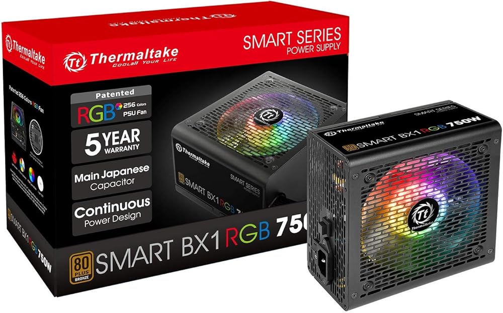 Thermaltake Smart BX1 RGB 80+ Bronze 750W SLI/Crossfire Haswell Ready Continuous Power ATX12V v2.31 / EPS 12V Non-Modular Power Supply - View 1