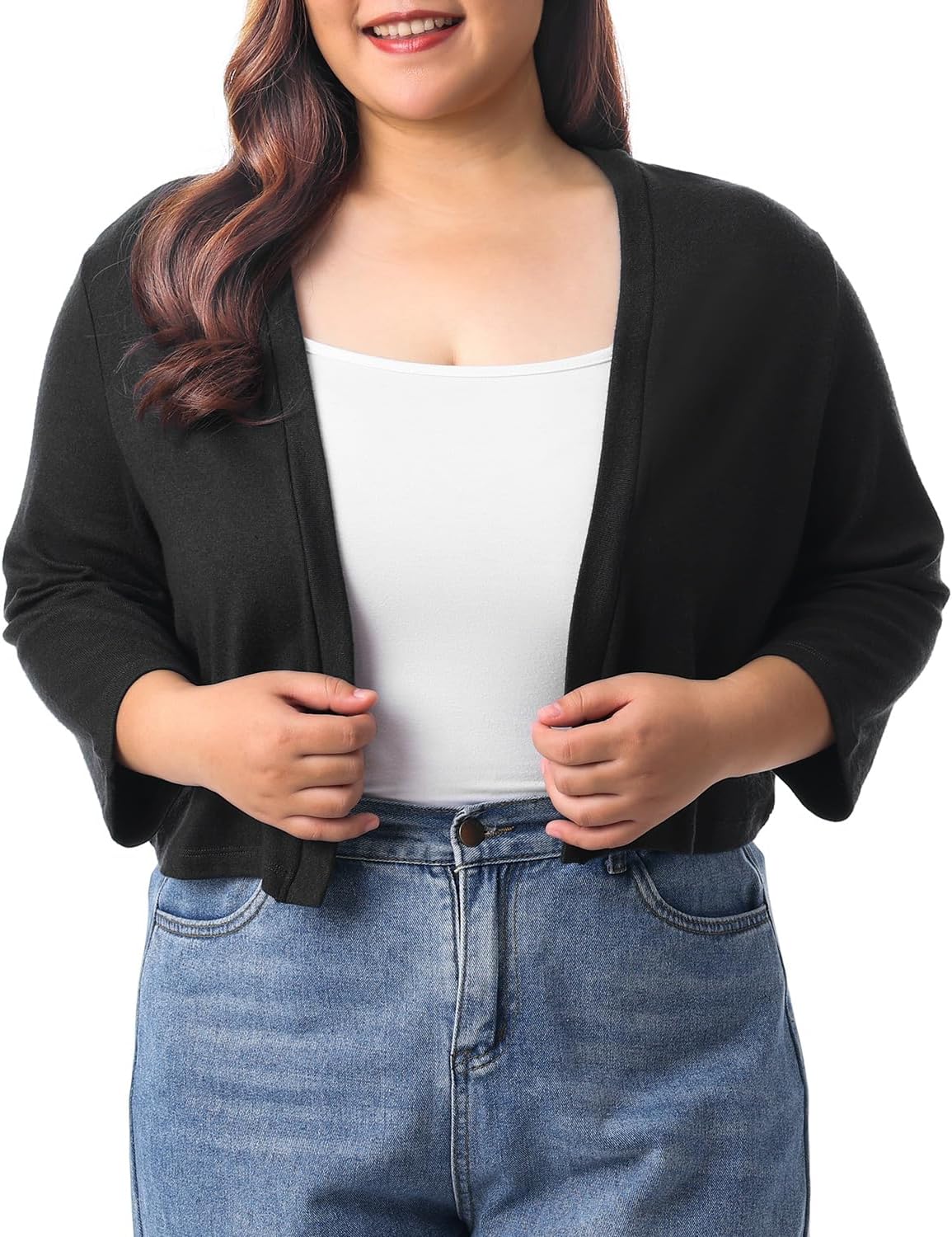 HOdo Women's Plus Size Cardigan Sweater Shrug 3/4 Sleeve Lightweight Open Front Knit 1X-5X - Image 6