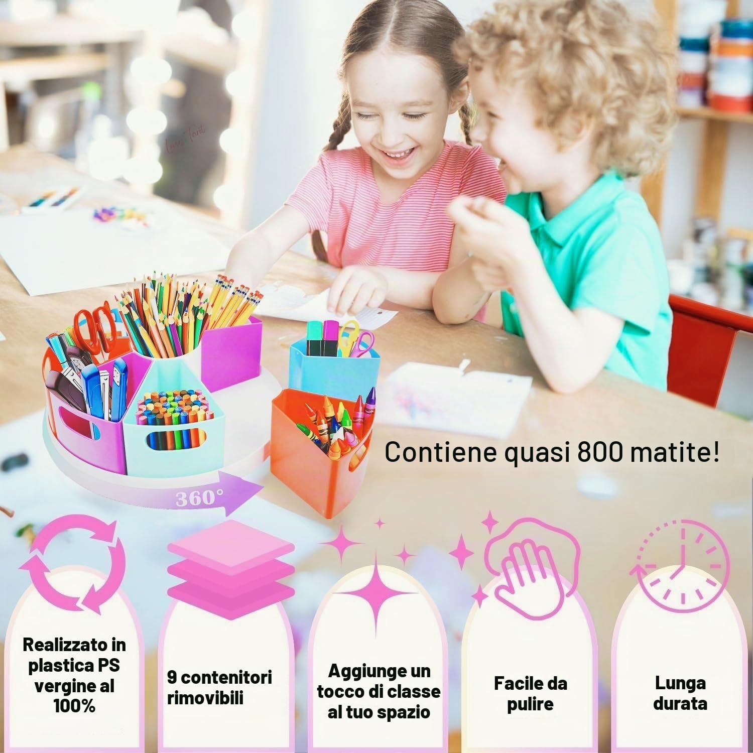 Portapenne da Scrivania Girevole a 360°, Organizer da scrivania, Multifunzionale Organizer Scrivania per 9 scomparti, Porta Penne per Scrivania da scrivania bambini per Ufficio,Casa,Scuola