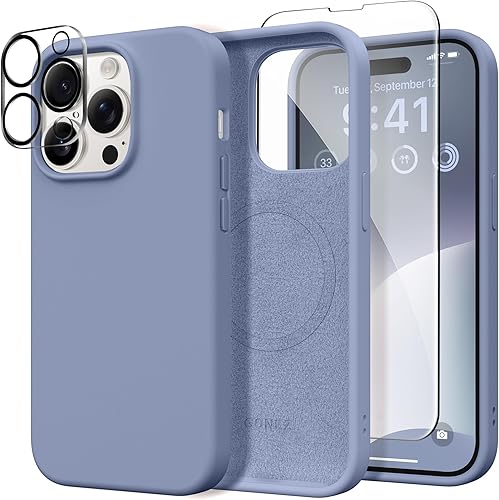 Miniatura 174 de GONEZ Funda de silicona para iPhone 14 Pro Max, compatible con MagSafe, con protector de pantalla + protector de lente de cámara, silicona líquida a