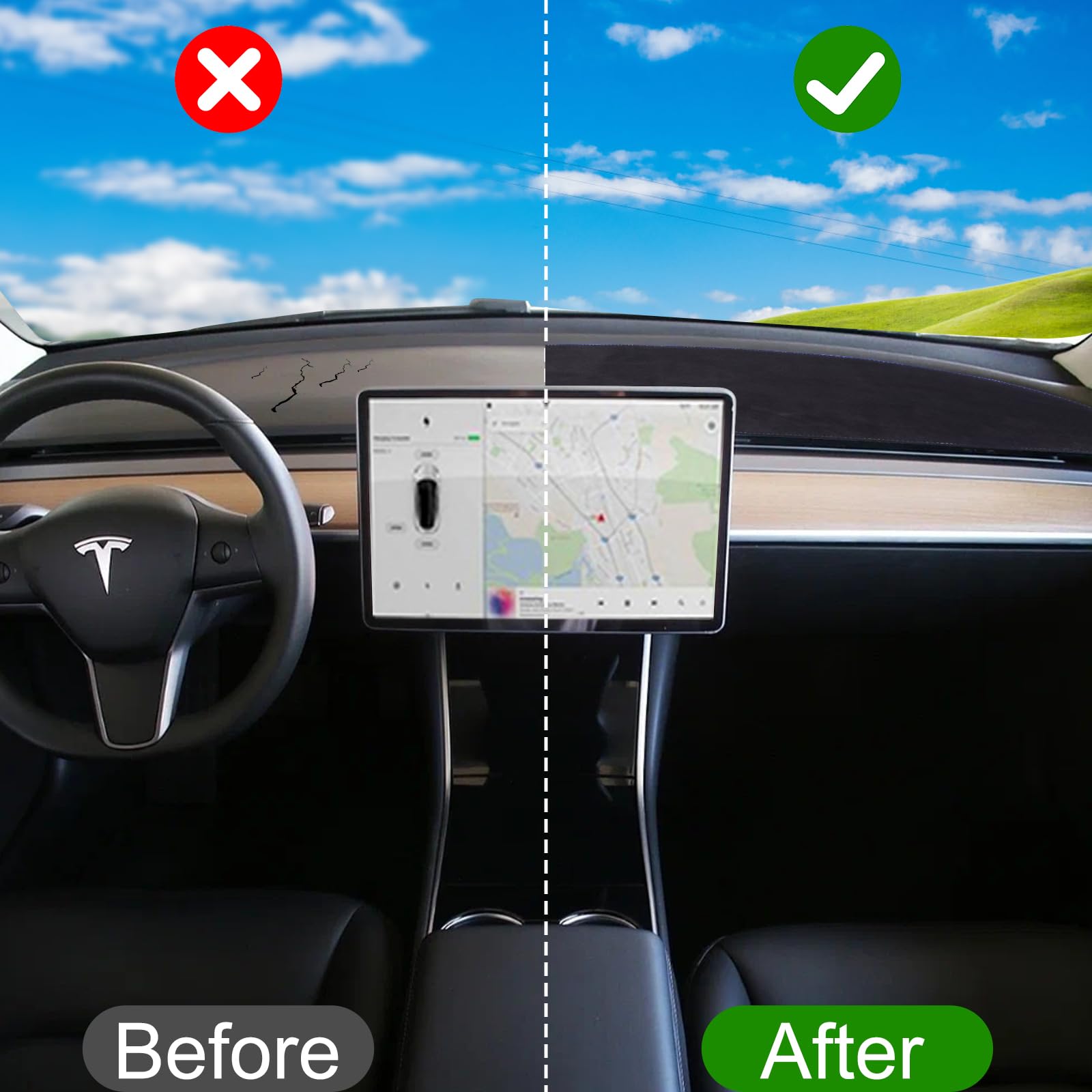 BASENOR Tesla Model Y Housse De Tableau De Bord En Cuir Antireflet Pour Tableau De Bord Protection Solaire Tapis De Tableau De Bord Adapté Au Model Y Accessoires Décoratifs D'intérieur