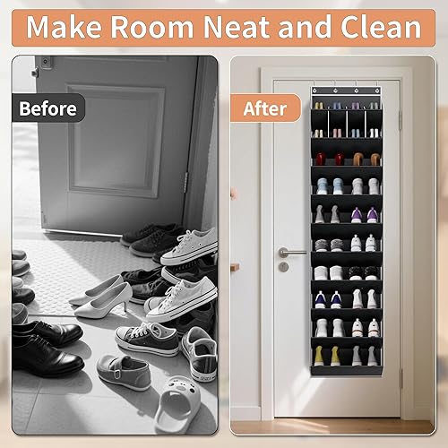 Miniatura 2 de Organizador de zapatos de 10 niveles sobre la puerta, zapatero colgante para armario con bolsillos profundos, almacenamiento que ahorra espacio,