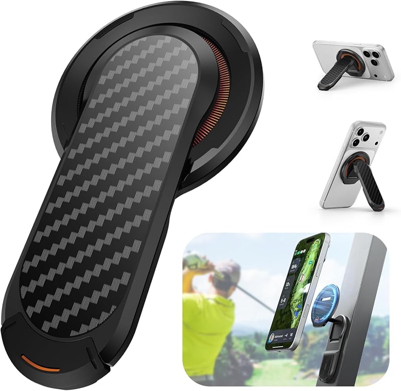 Magnetic Golf Cart Phone Holder, Compatible with MagSafe, Black | Dual-Sided Magnetic Phone Stand Mount, Fits iPhone 17/16 & Galaxy S26 Ultra, Golf Accessories & Gifts for Men Women Golfers