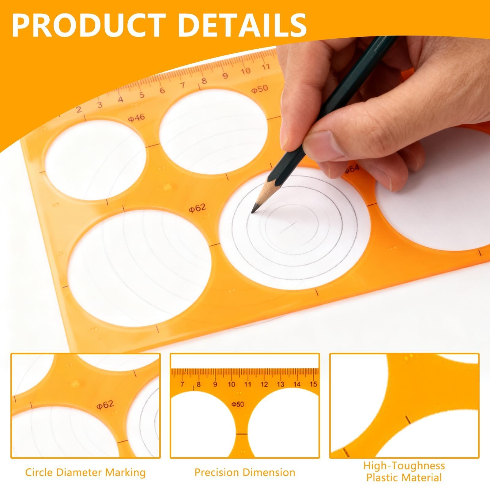 2 Piezas Plantillas para Dibujar, Plantilla Circulos Circular de plástico dibujo Reutilizables Simple y práctico, no es fácil de romper Unidades Regla Circular con 36 y 7 Círculos para Oficina Escuela