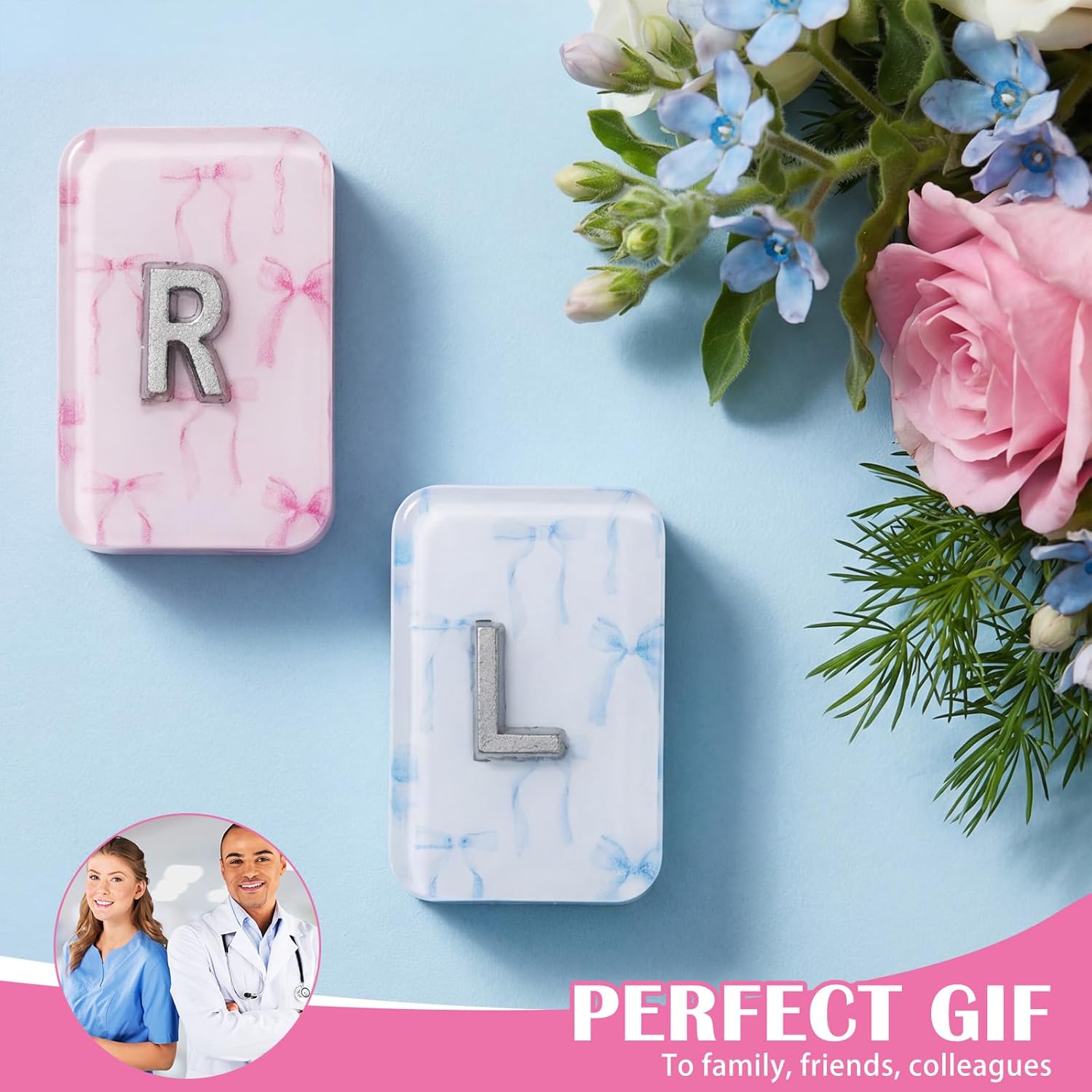 AceOrbit 2 Pack 1.5" x 1" X-Ray Markers Resin with Lead Letters Tech Markers Gift for Radiology Tech Nurses, Reusable & Washable (Pastel,Cute Bow)