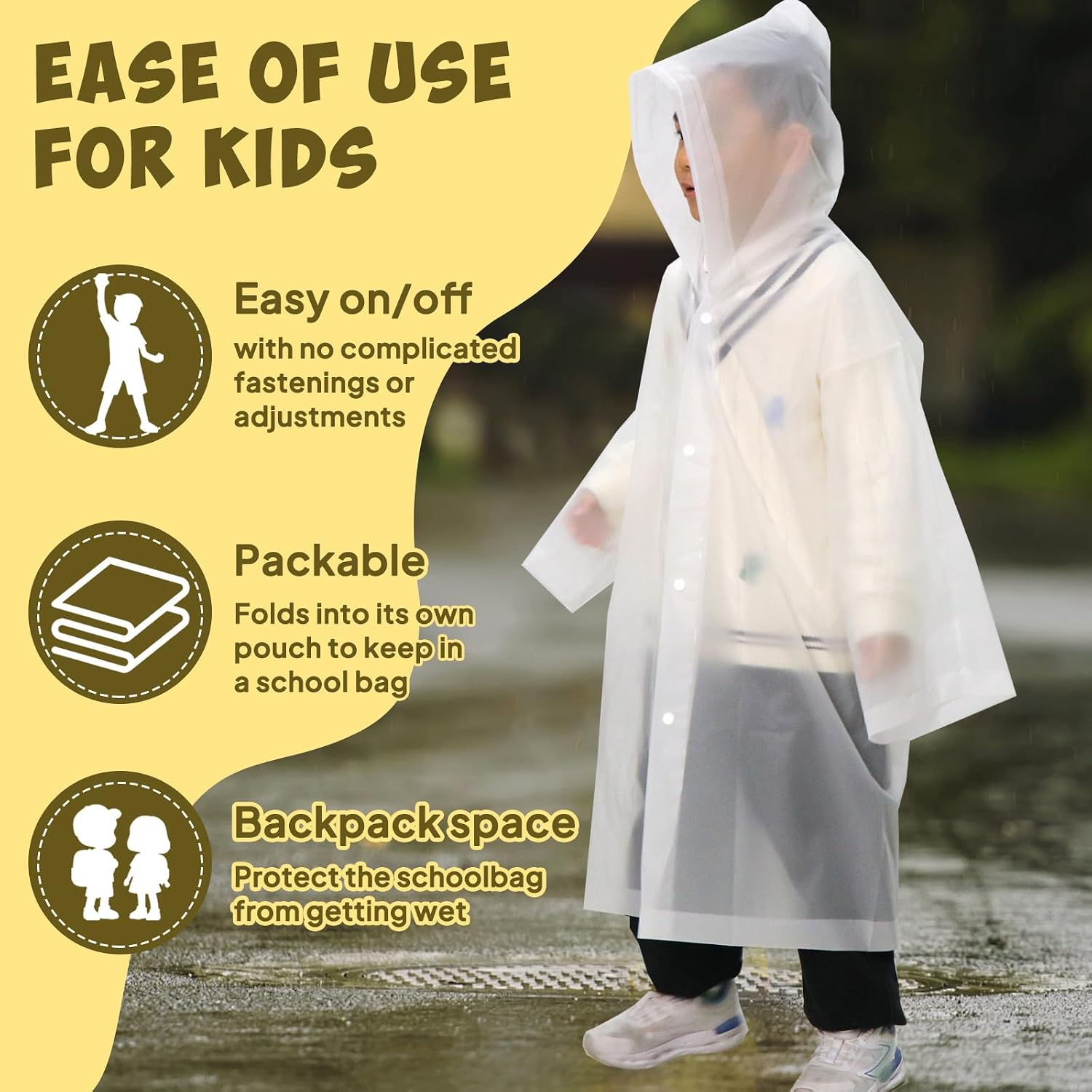 ANYOO Kids Reusable Rain Poncho Waterproof Lightweight Hooded Travel & Park