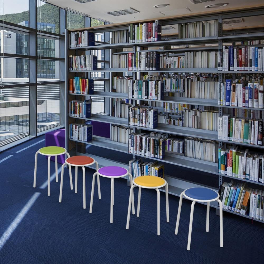 Yaheetech 18 Inch Padded Stack Stools with Leather Surface, Portable Nesting Assorted Color Drafting Metal Stools Colourful Decoration for Home Kitchen Indoor Outdoor Pack of 5