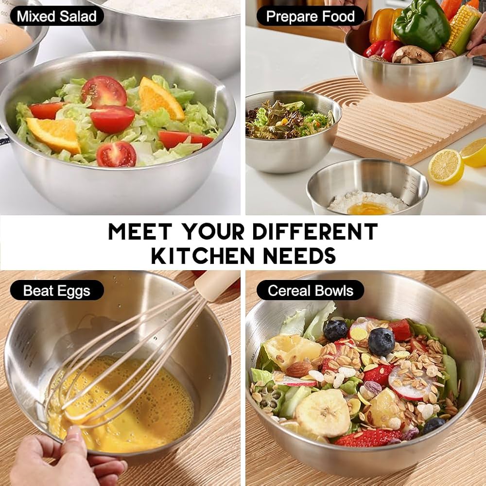 Set Ciotole In Acciaio Inox Impilabili - 6 Pezzi, Ø15cm, Per Insalate, Snack, Cucina - Foto 8