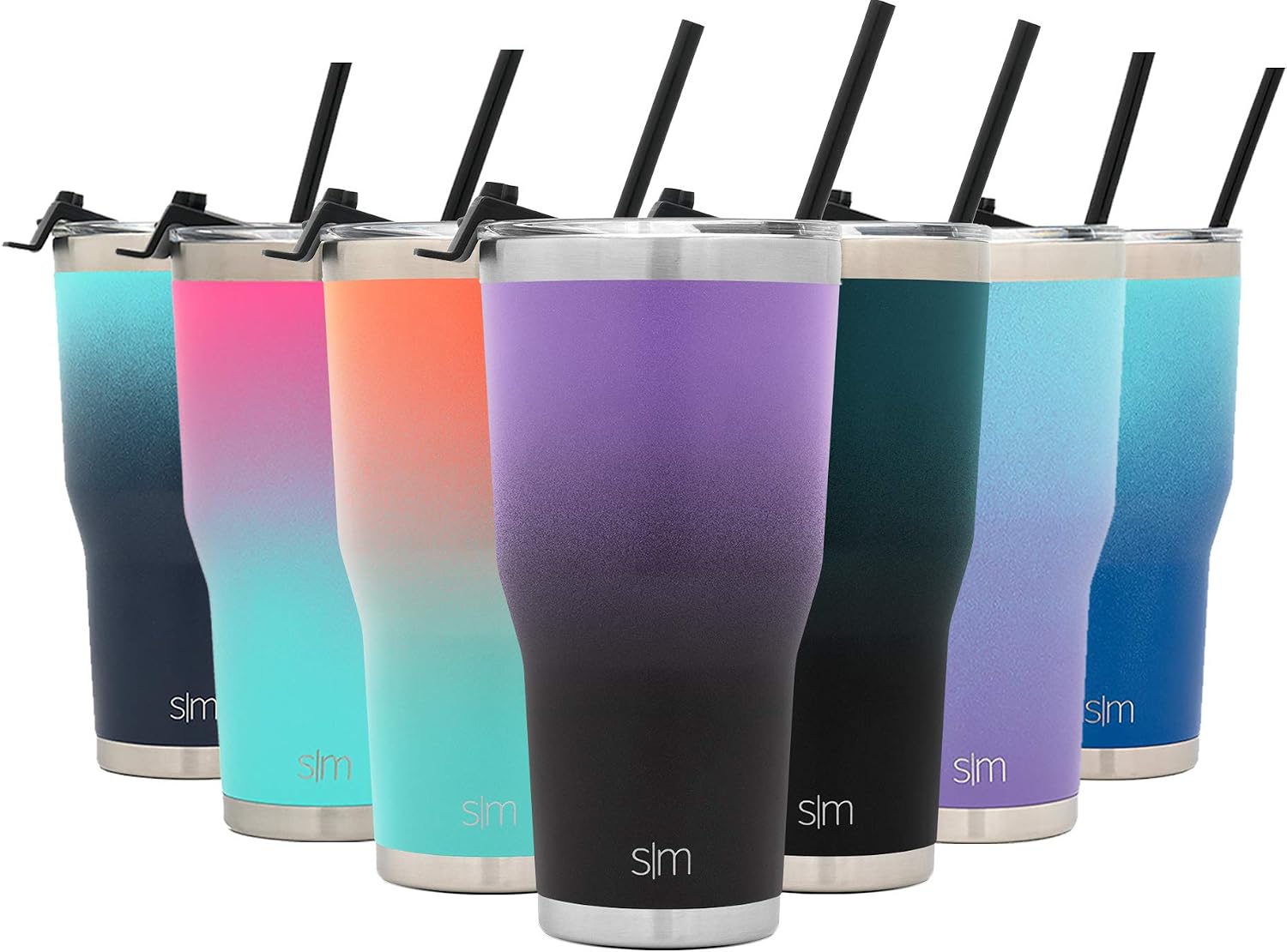 Simple Modern 30oz Cruiser Tumbler with Straw & Closing Lid Travel Mug Gift Double Wall Vacuum Insulated - 18/8 Stainless Steel Water Bottle Ombre: Violet Sky