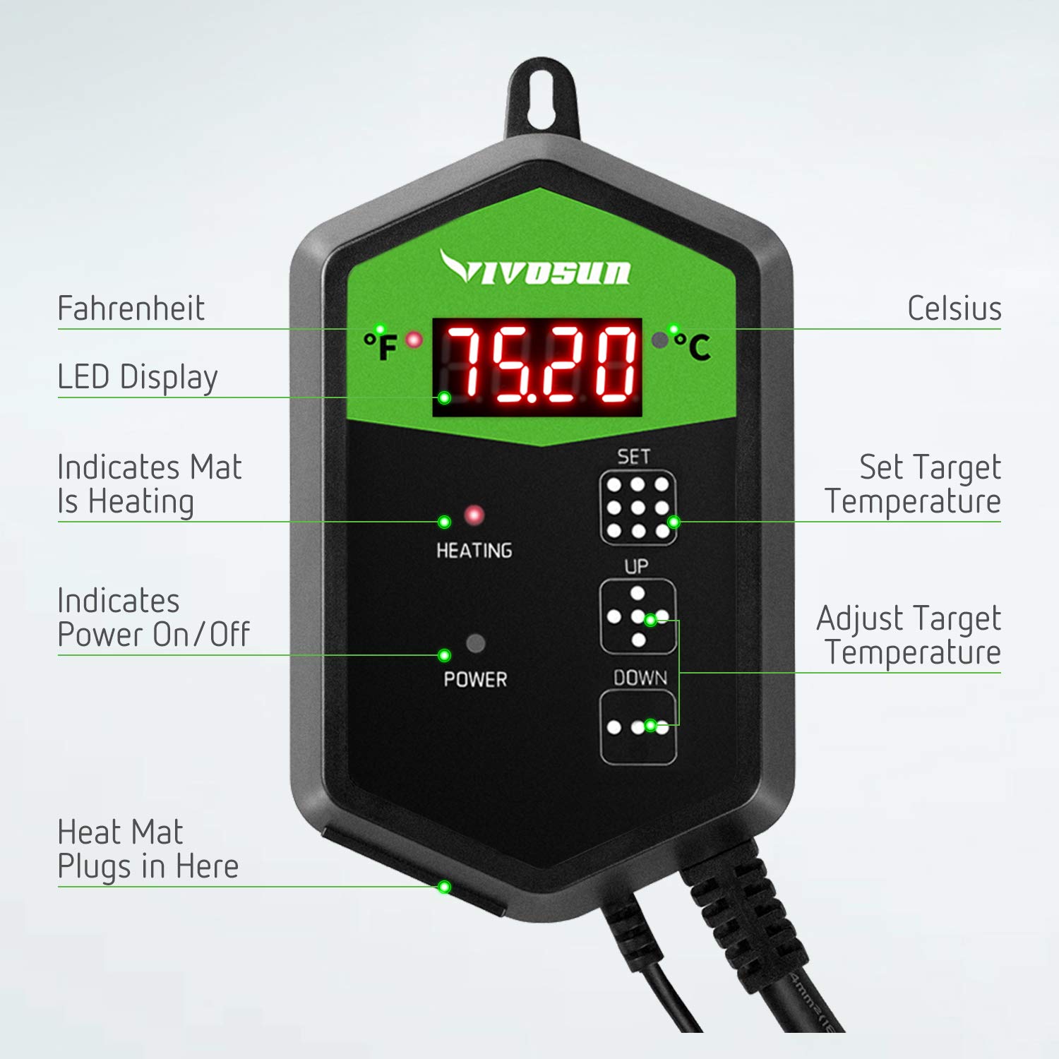 VIVOSUN Digital Heat Mat Thermostat Temperature Controller 40108 ºF