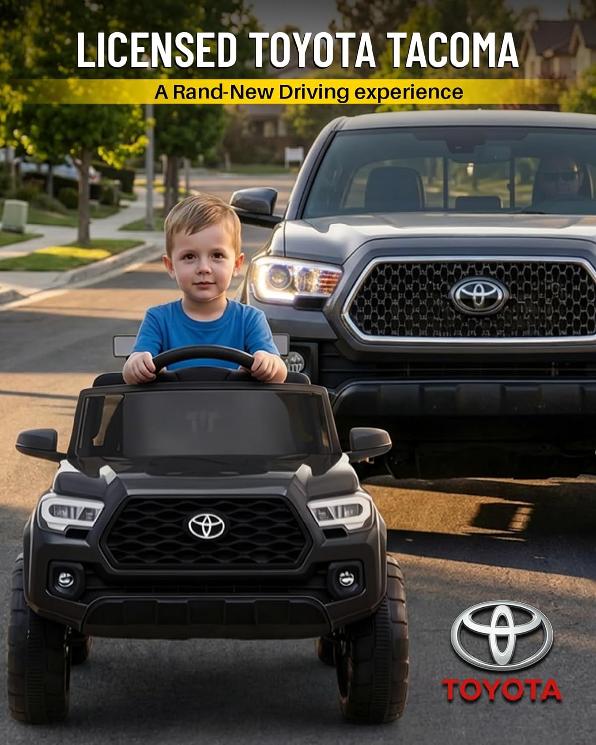 Blitzshark 12V Kids Ride on Car Licensed Toyota Tacoma Battery Powered Motorized Electric Vehicle, with Remote Control, Digital Display, Spring Suspension, Storage Space, Music &FM, Black