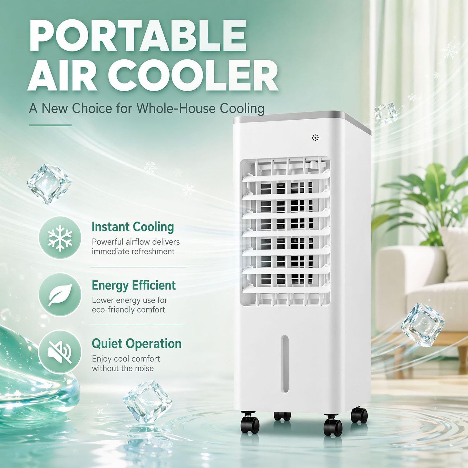 Raffrescatore d'aria evaporativo portatile 4 in 1 con telecomando, serbatoio dell'acqua da 6 litri, ideale per camera da letto, 4 modalità, 3 velocità del vento, timer da 7,5 ore, serbatoio dell'acqu