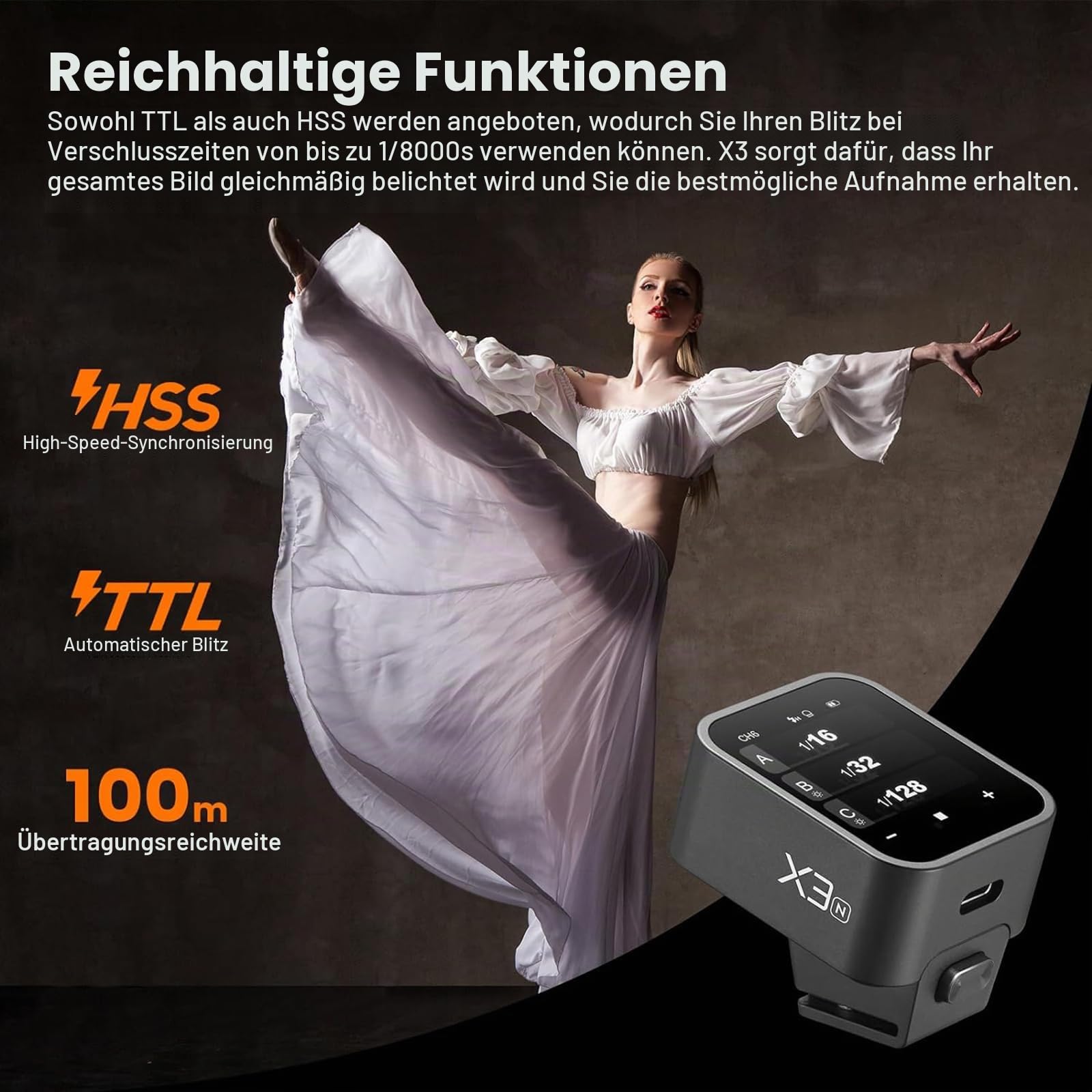 Godox X3C X3-C 2.4G OLED-Touchscreen Flash Trigger TTL kabelloser Blitzauslöser, mit TCM-Konvertierung, Eingebauter 3,7 V 850 mAh Li-Ion-Akku mit Aufbewahrungstasche für Canon-Kameras (X3C)