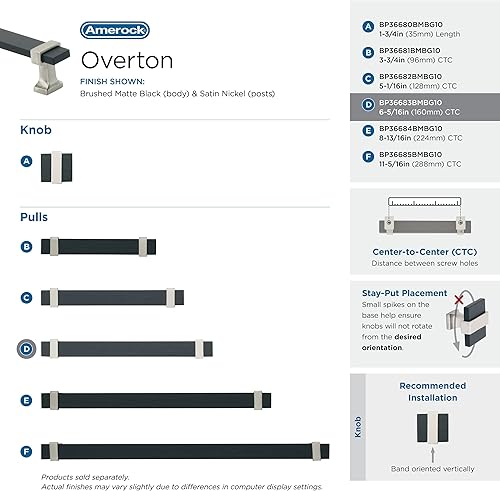 Miniatura 7 de Amerock  Mango de gabinete  Negro mate cepilladoníquel satinado  6-516 pulgadas (6.299 in) de centro a centro  Overton  paquete de 1 unidad