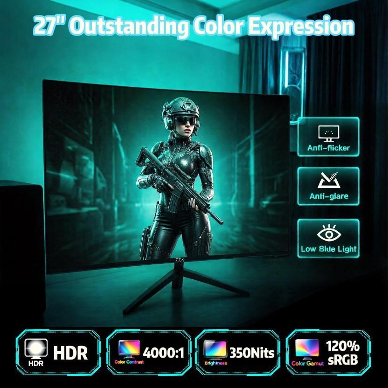 ZZA 27" Curved Gaming Monitor, 280Hz 240Hz Gaming Monitor, 1800R VA Panel, 120% sRGB, AMD FreeSync, 1ms GTG, Esports Ready Display, Flicker-Free, HDMI & DP, VESA Mount - Black