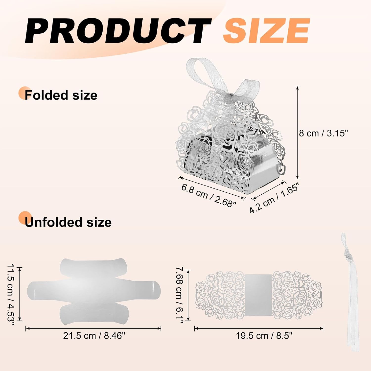 PATIKIL Laser Cut Rose Candy Boxes,(Silver) (50Pcs), Creative Romantic Favors Gift Boxes with Ribbons for Wedding/Birthday Party/Anniversary/Baby Shower image 2