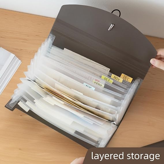 Check Size 13 Pocket Expanding File Folder, Accordion File Organizer | Accordion File Organizer Wallet Case for Coupon Receipt Storage,Business Document Organizer Wallet,10 x 5.5 inches