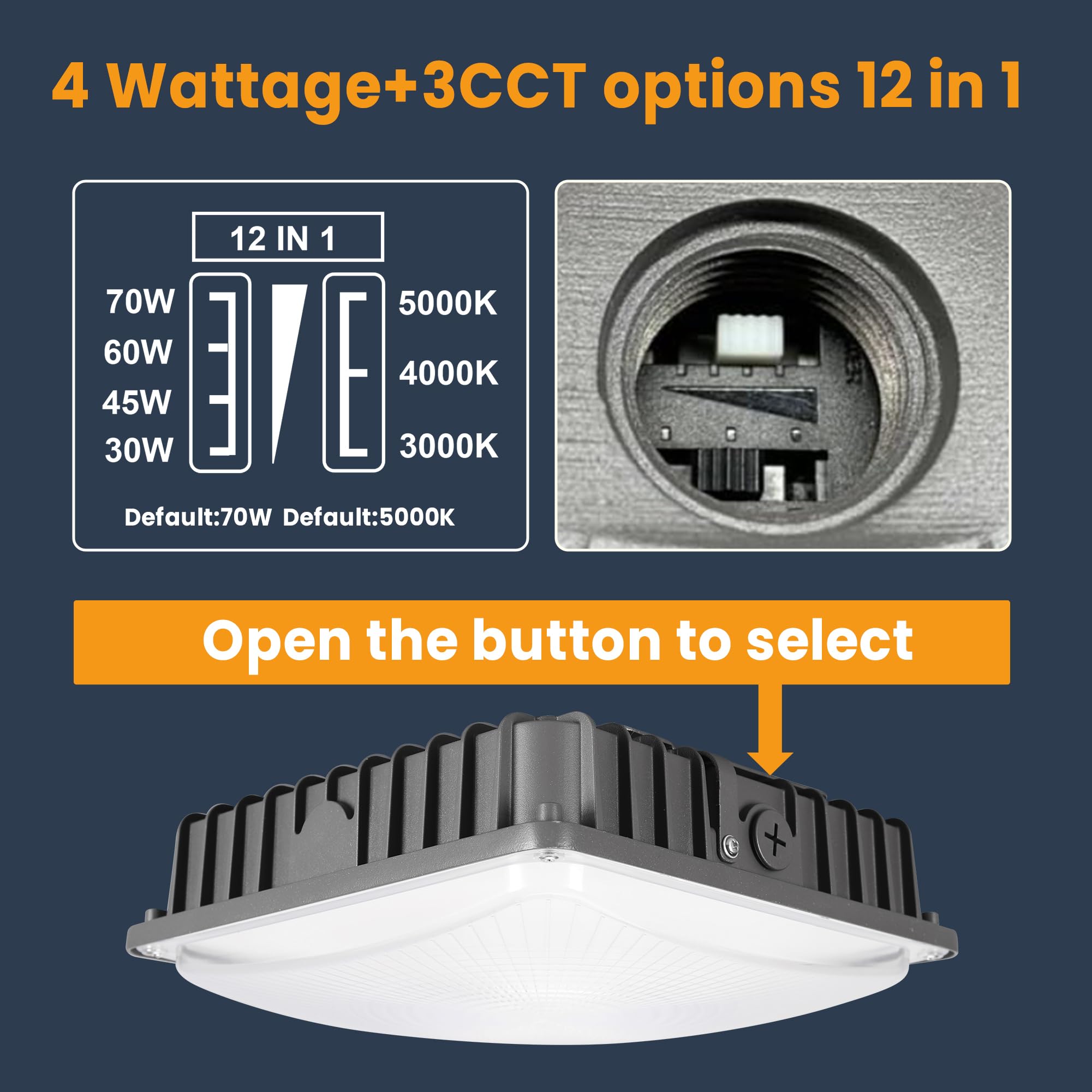 70W LED Canopy Lights 4Pack 30 45 60 70W Selectable 3CCT 3000 4000 5000K Commercial LED Canopy Lights — view 2