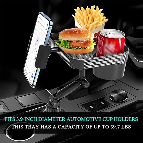 Miniatura 4 de Bandeja para portavasos de automóvil, bandeja desmontable 3 en 1 para portavasos de auto, mesa de alimentos con soporte para teléfono, soporte