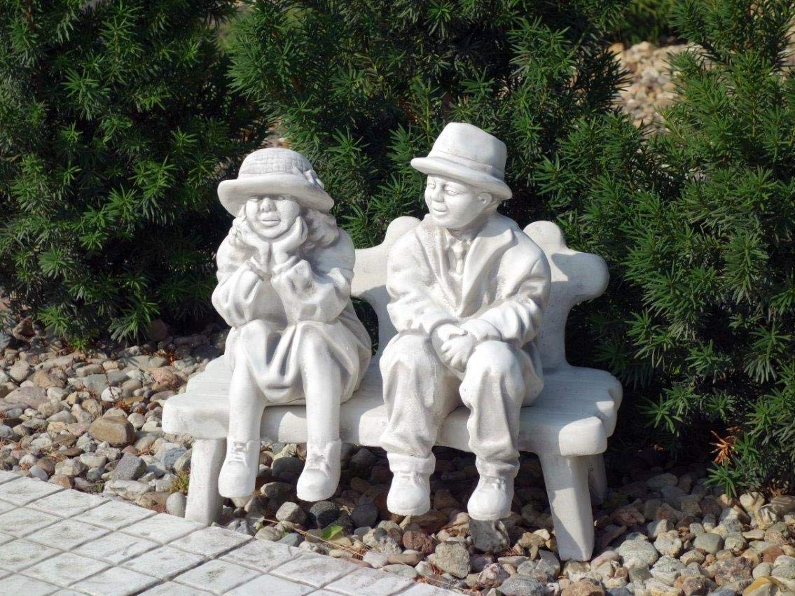 gartendekoparadies.de Personaggio uomo e donna sulla panchina sedile, statuetta in pietra, altezza 43 cm, 24 kg, grigio, resistente al gelo in pietra per esterni