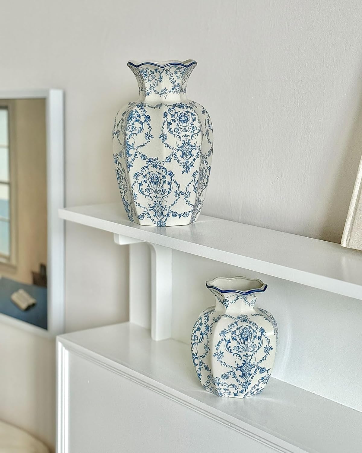 Vintage Blue Ceramic Vase, Small Blue and White Porcelain Decorative Flower Vase for Centerpiece Living Room Table Shelf, Chinoiserie French Country Decor - Image 9