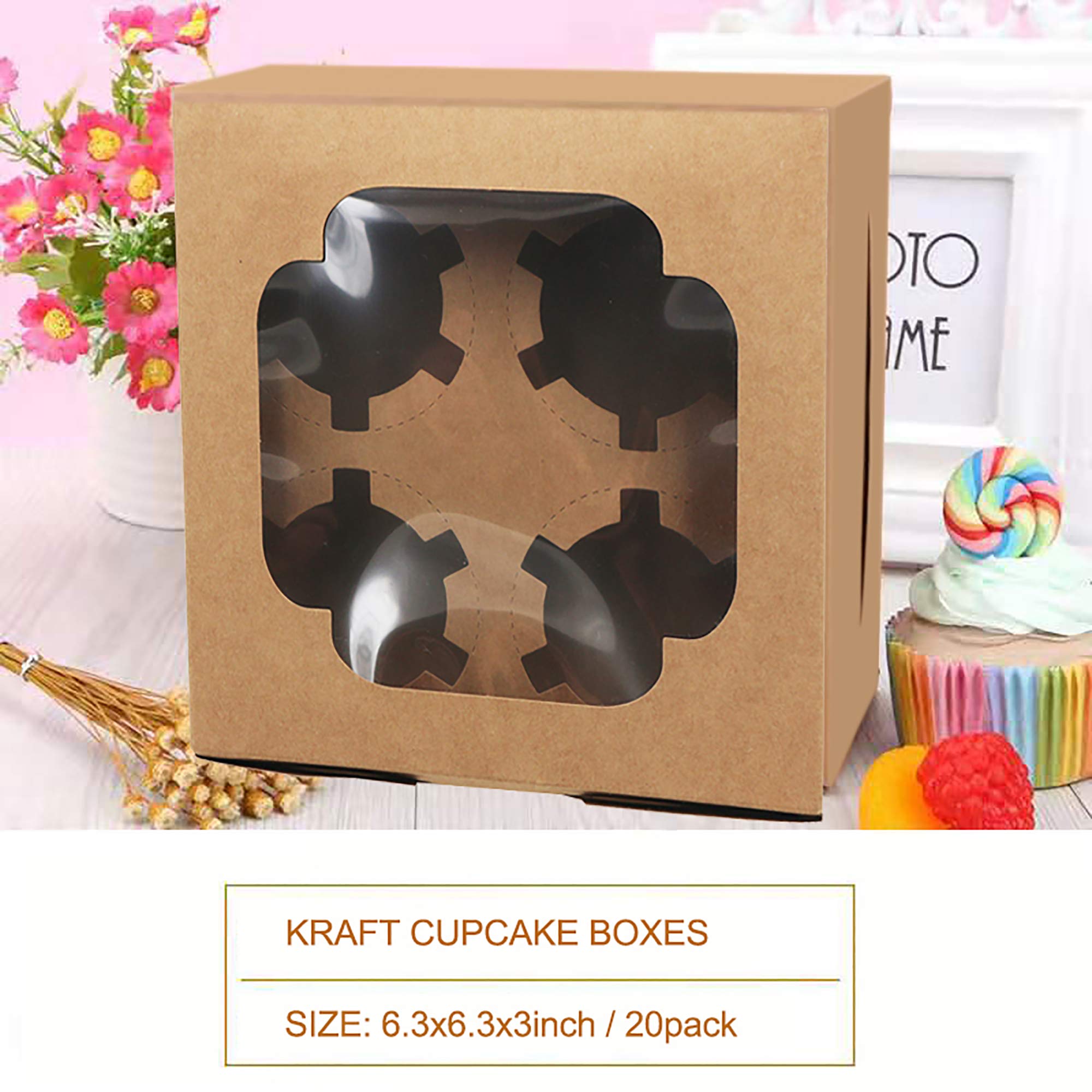 Cupcake Boxes With Window 6.3x6.3x3 inches For Christmas Gift Cupcake, Donut, Cookies Bakery Gift Packaging Containers