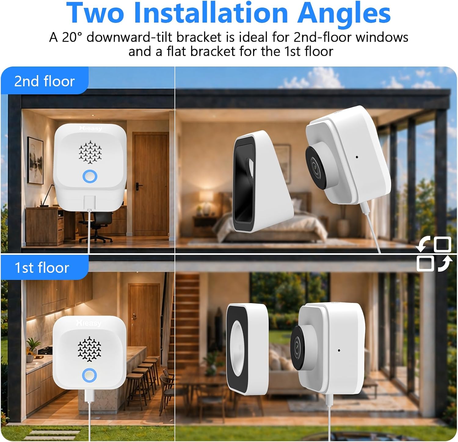 Hieasy 5MP 3K Window Security Cameras, 2Packs No Drill Magnetic Window Cameras for Home Security, 5GHz&2.4GHz WiFi6 Indoor Adjustable Angled Cam Stick on Glass, AI Color Night Vision, 24/7 Recording