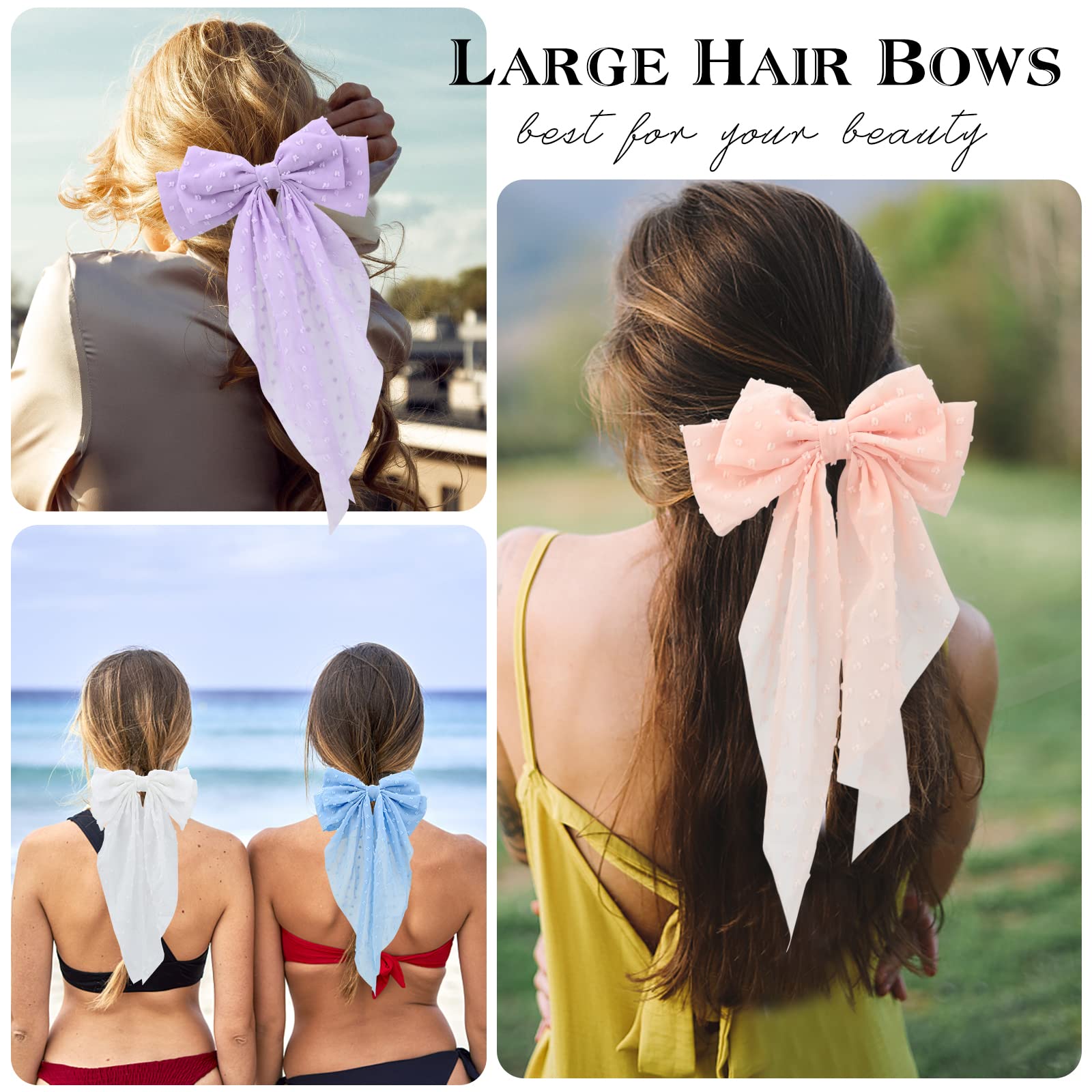 Mbsomnus 4 Stück Schleife Haare Haarschleife Damen Schleifen Haarklammer Großer Haarschleifen mit Abteilklammern Haarspange Schleife Hair Bow Metallklammern für Geschenk - Schwarz Rot Weiß Rosa