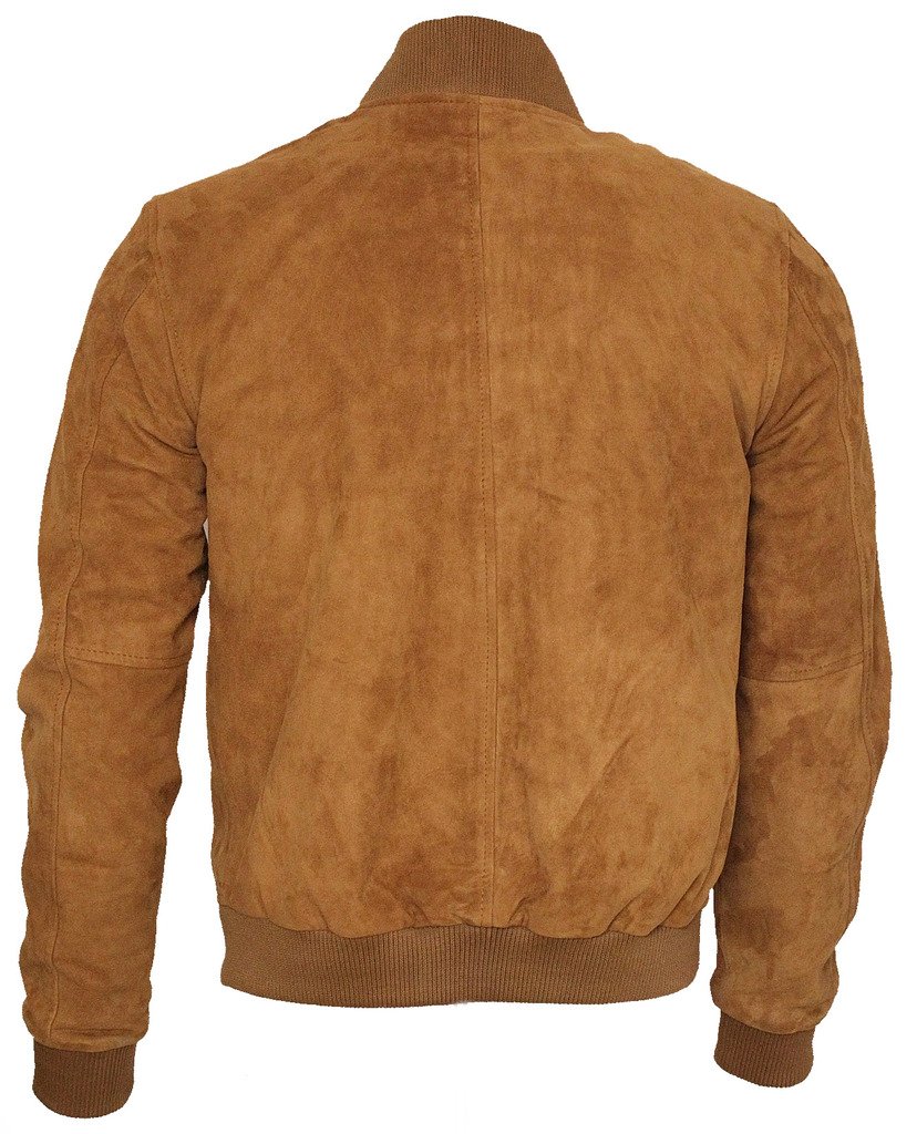 Hombre Caqui Varsity De Cuero de Ante de Cabra Bombardero Chaqueta