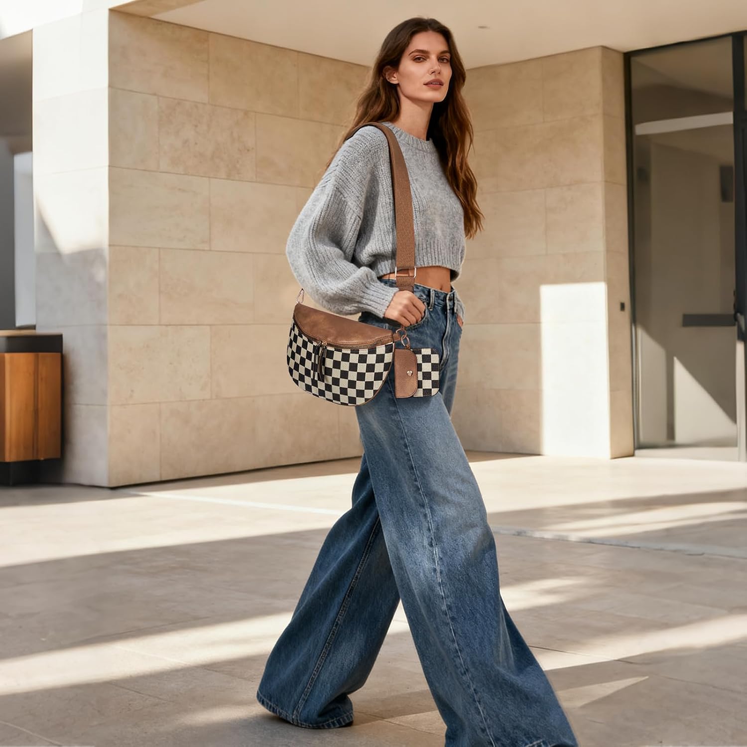 Checkered Crossbody Bag Bum Bags for Women Checkered Purse Plaid Womens Cross Body Purses Checkerboard Fanny Pack - Image 4