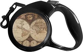 Vintage World Map Retractable Dog Leash - Small