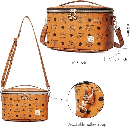 Miniatura 2 de LACATTURA Bolsa de maquillaje de viaje para mujer, bolsa de cosméticos de cuero, Marrón-M, Classic