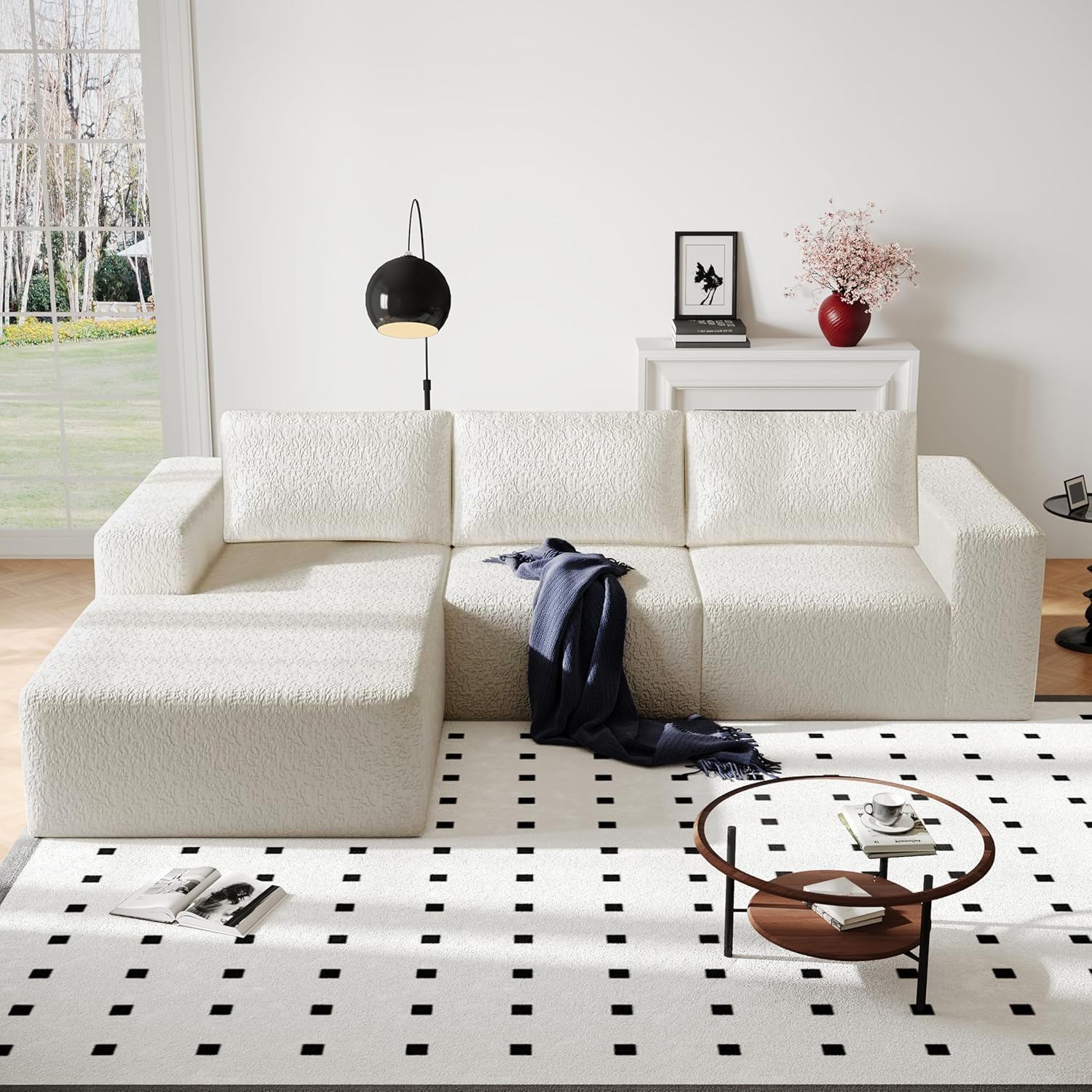 Sofá modular Cloud de 108 pulgadas con diván en forma de L, moderno sofá modular con asiento profundo, sofás de tela de punto ultra suave para sala de estar, no requiere montaje, diván orientado a la