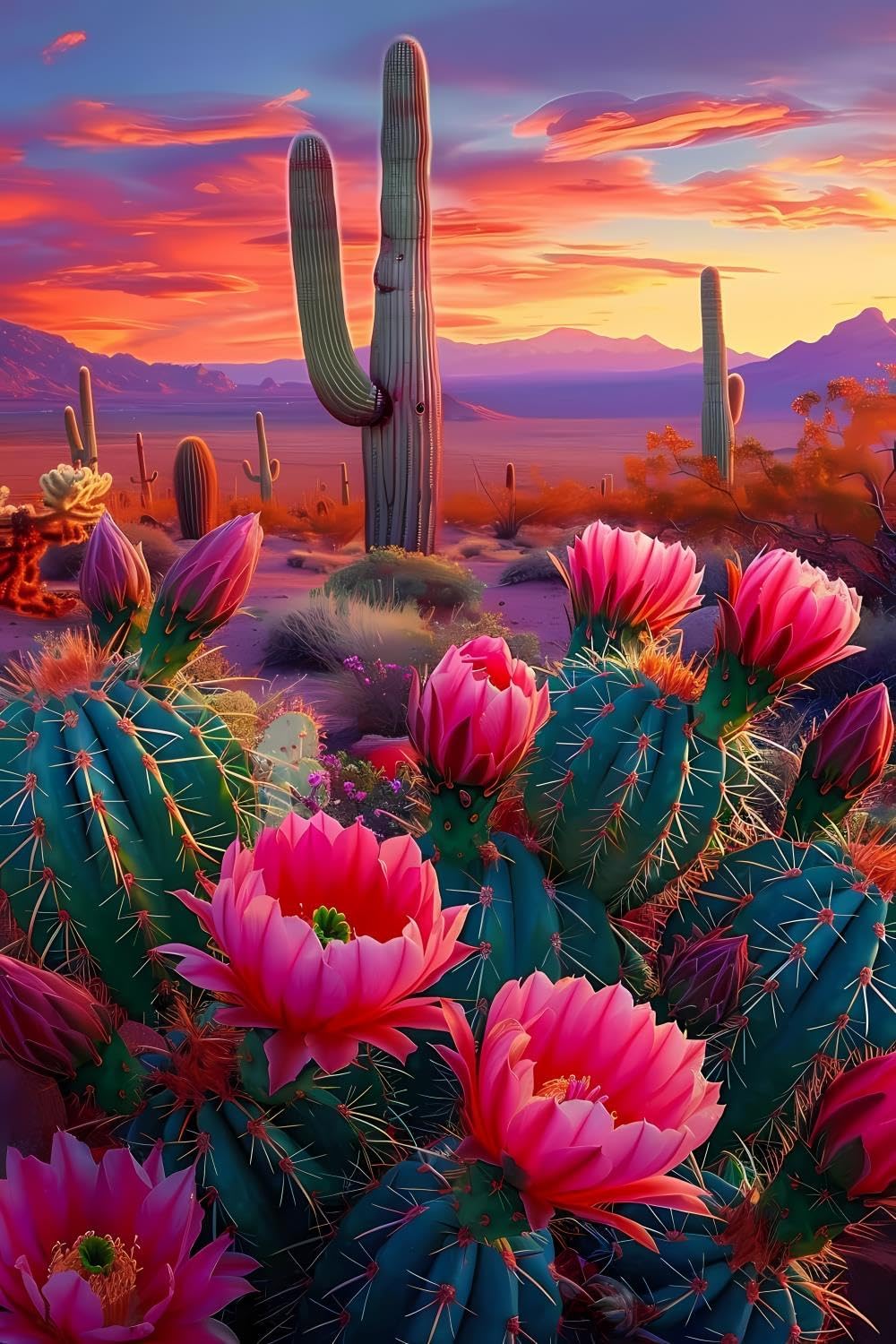 5D DIY Diamond Painting Kits for Adults - The Vibrant Cactus and Colorful Flowers Full Round Diamond Canvas Diamond Art by Numbers Painting Kit Gift, Home Wall Decor 20x30 inch